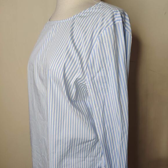 Worthington Blue Striped Top Flared Sleeve Lace Tie Cuff - Picture 6 of 9